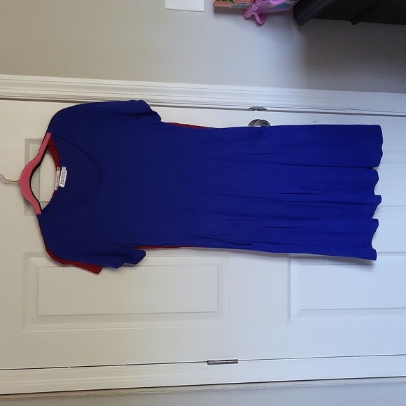 Lot of 2 Babydoll Short Sleeve Tshirt Dresses M Medium Blue Maroon Pockets - Picture 1 of 7